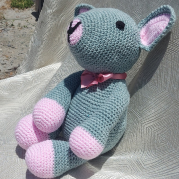 Handmade Crochet Hippo Stuffed Animal - Grey and Pink