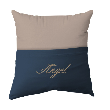 Cushion Cover -  Handmade Reading Scatter Cushion / Pillow Cover - Stone Brown and Dark Blue Pocket