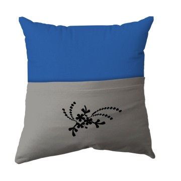 Cushion Cover -  Handmade Reading Scatter Cushion / Pillow Cover - Turqoise Blue and Light Grey Pocket