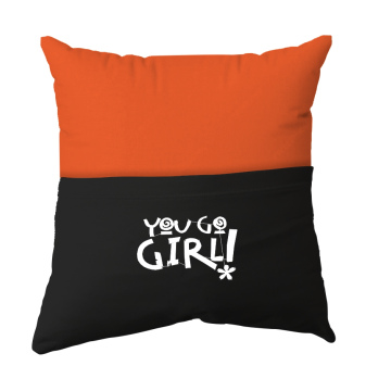 Cushion Cover -  Handmade Reading Scatter Cushion / Pillow Cover - Orange and Black Pocket