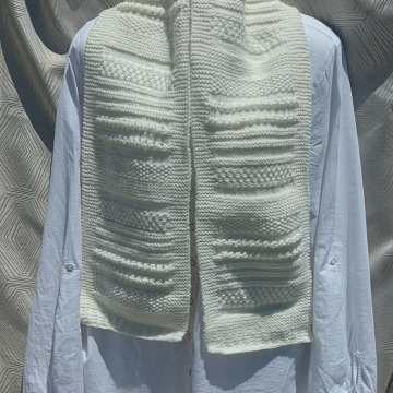 Handmade Knitted Aran Scarf - Off White