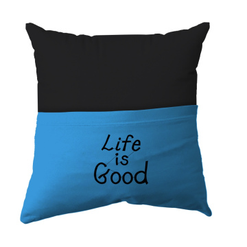 Cushion Cover -  Handmade Reading Scatter Cushion / Pillow Cover - Black and Turqoise Blue Pocket