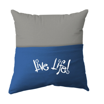 Cushion Cover -  Handmade Reading Scatter Cushion / Pillow Cover - Light Grey and Turqoise Blue Pocket