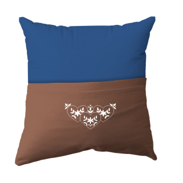 Cushion Cover -  Handmade Reading Scatter Cushion / Pillow Cover - Pale Blue and Dark Khaki Pocket