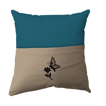 Cushion Cover -  Handmade Reading Scatter Cushion / Pillow Cover - Green and Stone Brown Pocket