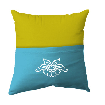 Cushion Cover -  Handmade Reading Scatter Cushion / Pillow Cover - Yellow and Blue Pocket