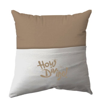 Cushion Cover -  Handmade Reading Scatter Cushion / Pillow Cover - Stone Brown and White Pocket