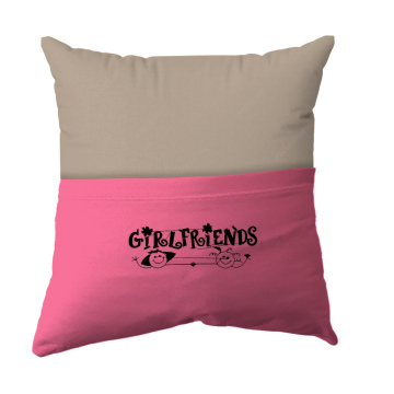 Cushion Cover -  Handmade Reading Scatter Cushion / Pillow Cover - Stone Brown and Pink Pocket