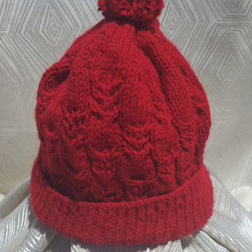 Handmade Knitted Beanie - Dark Red