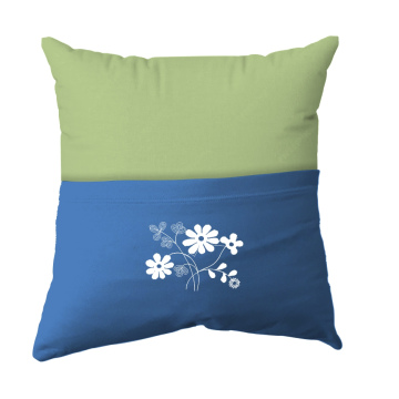Cushion Cover -  Handmade Reading Scatter Cushion / Pillow Cover - Apple Green and Blue Pocket