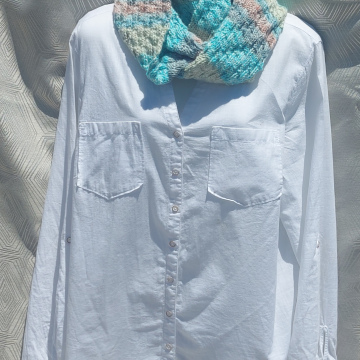 Handmade Knitted Cowl - Green and Blue