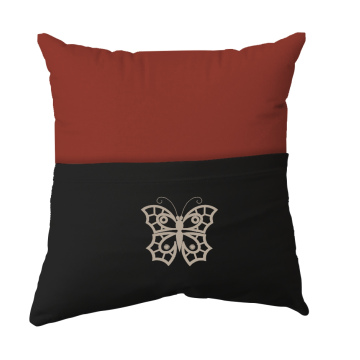 Cushion Cover -  Handmade Reading Scatter Cushion / Pillow Cover - Rust Brown and Black Pocket