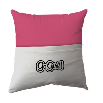 Cushion Cover -  Handmade Reading Scatter Cushion / Pillow Cover - Bright Pink and White Pocket