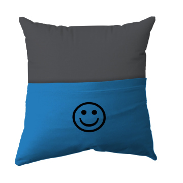 Cushion Cover -  Handmade Reading Scatter Cushion / Pillow Cover - Dark Grey and Turqoise Blue Pocket