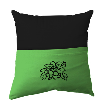 Cushion Cover -  Handmade Reading Scatter Cushion / Pillow Cover - Black and Bright Green Pocket