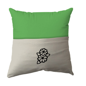Cushion Cover -  Handmade Reading Scatter Cushion / Pillow Cover - Bright Green and Light Grey Pocket