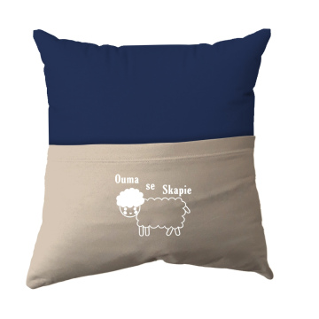 Cushion Cover -  Handmade Reading Scatter Cushion / Pillow Cover - Royal Blue and Stone Brown Pocket