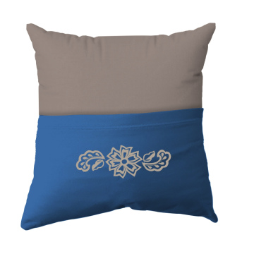 Cushion Cover -  Handmade Reading Scatter Cushion / Pillow Cover - Stone Brown and Blue Pocket