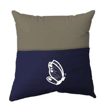 Cushion Cover -  Handmade Reading Scatter Cushion / Pillow Cover - Olive Green and Navy Blue Pocket